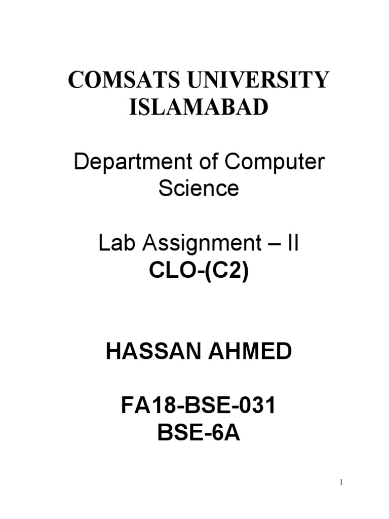 Comsats University Islamabad: Department of Computer Science Lab ...