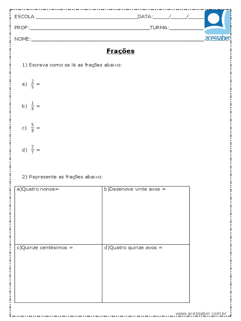 Atividades de Frações para 5º Ano | PDF