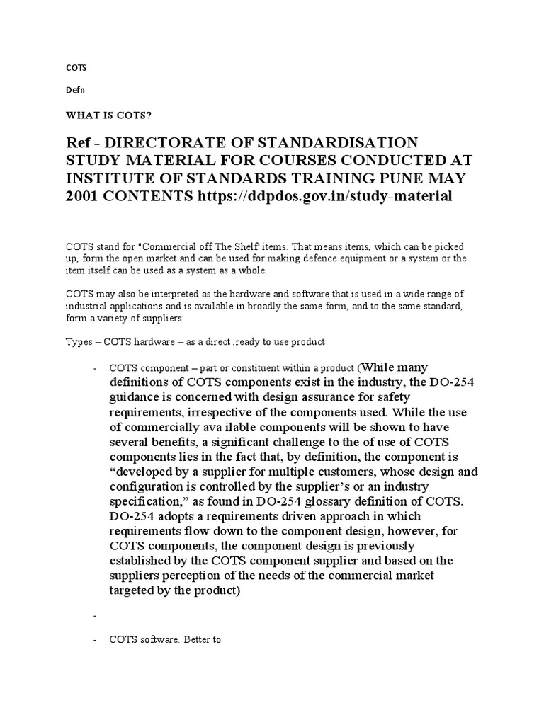 What is COTS? Commercial OffTheShelf Items Definition PDF