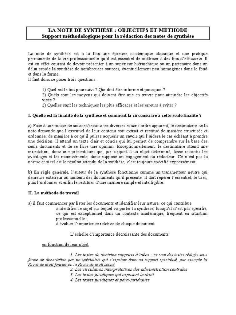 Methodologie Note De Synthese Pdf Science Sciences General