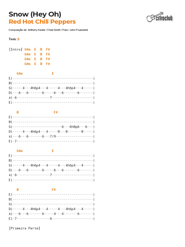Cifra Club - Red Hot Chili Peppers - Snow (Hey Oh), PDF, American Musical  Groups