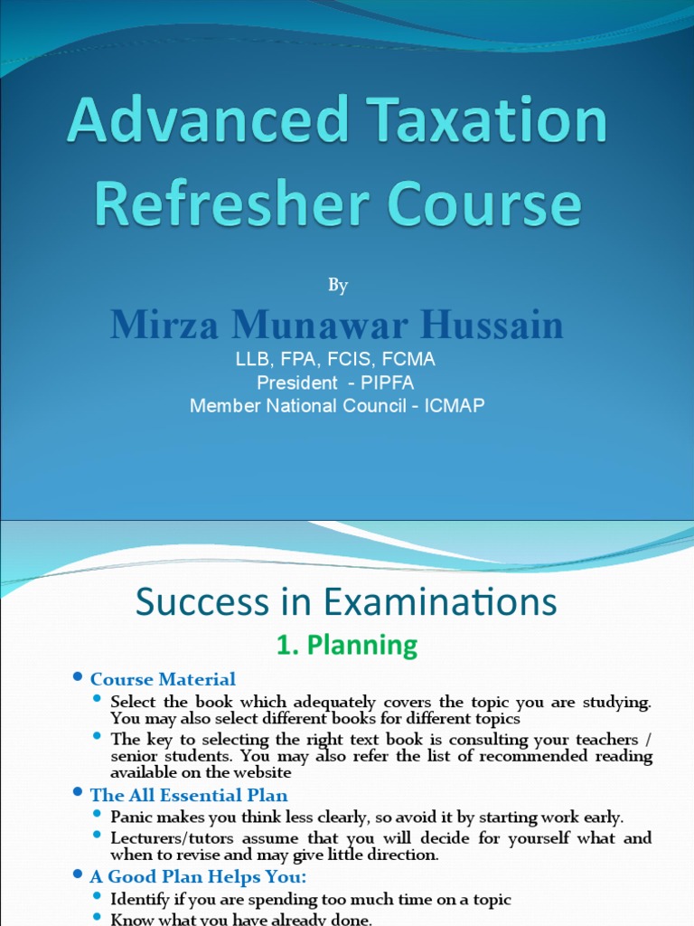 Advance Taxation Refresher Course | PDF | Capital Gains Tax | Tax Deduction