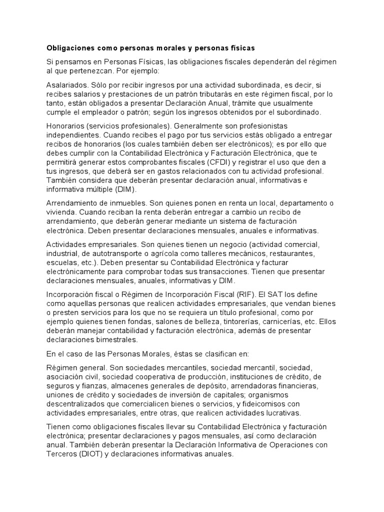 Obligaciones Fiscales | PDF | Impuesto sobre la renta | Contabilidad