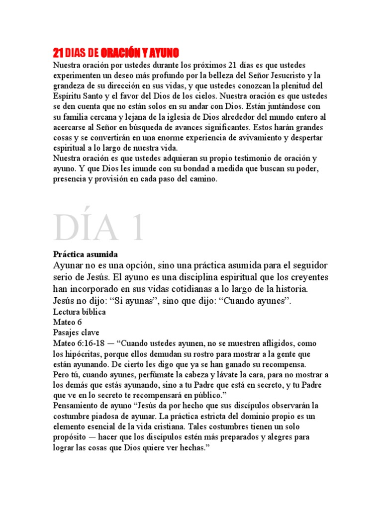 21 Dias de Oración y Ayuno | PDF | Rápido | Oración