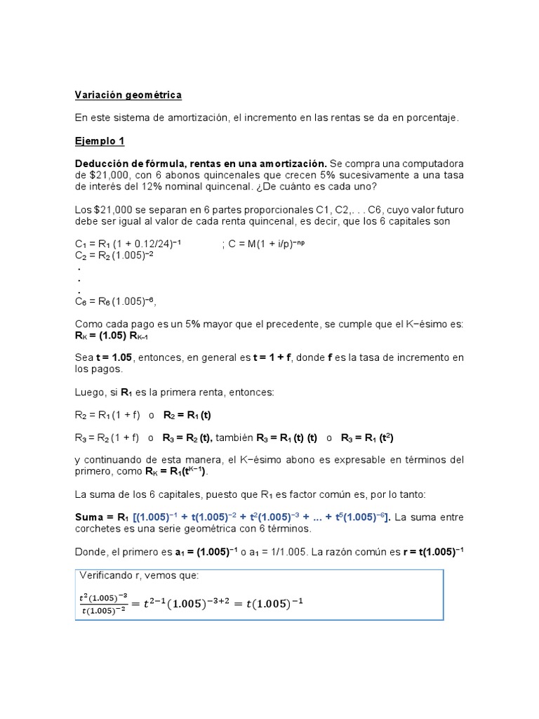 Fórmula de Amortización Geométrica | PDF | Interés | Enseñanza de ...