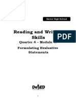 Reading and Writing Skills: Quarter 4 - Module 4: Formulating Evaluative Statements