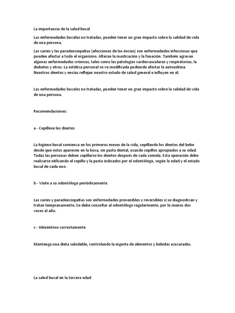 La Importancia De La Salud Bucal Pdf