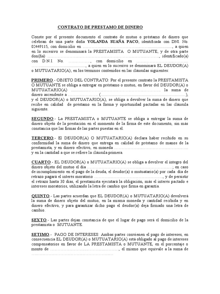 Contrato de Préstamo de Dinero Simple | PDF | Pagos | Pagaré