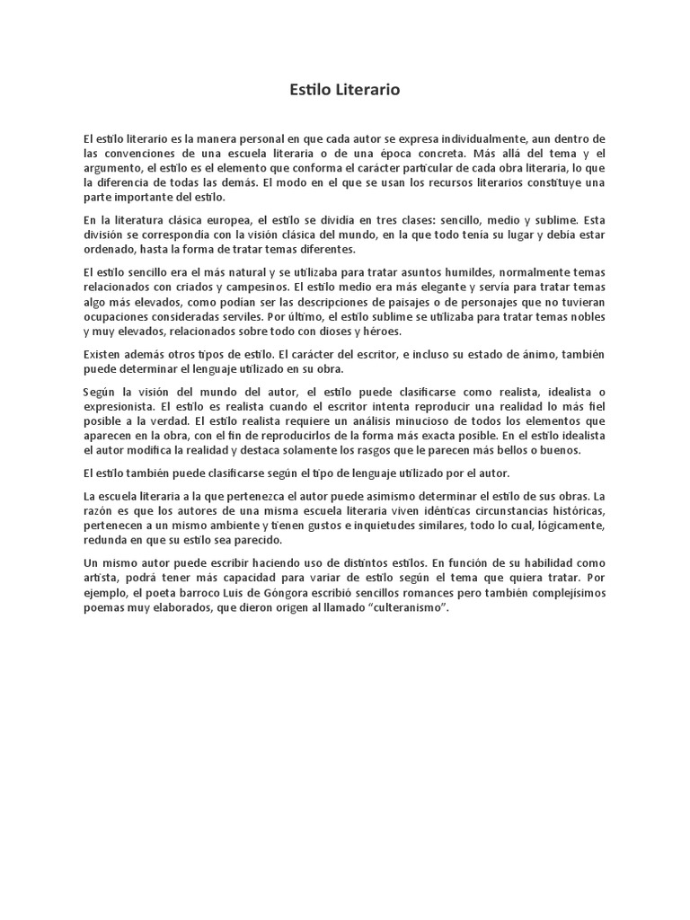 Tipos y recursos del estilo literario | PDF | Realismo literario | Autor