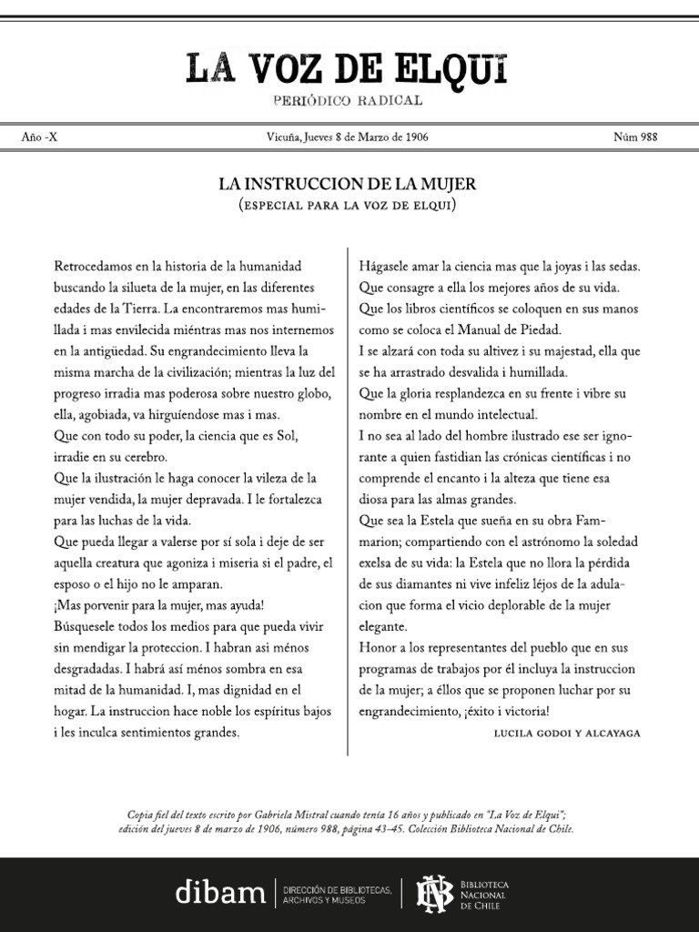 La Instruccion de La Mujer Gabriela Mistral PDF