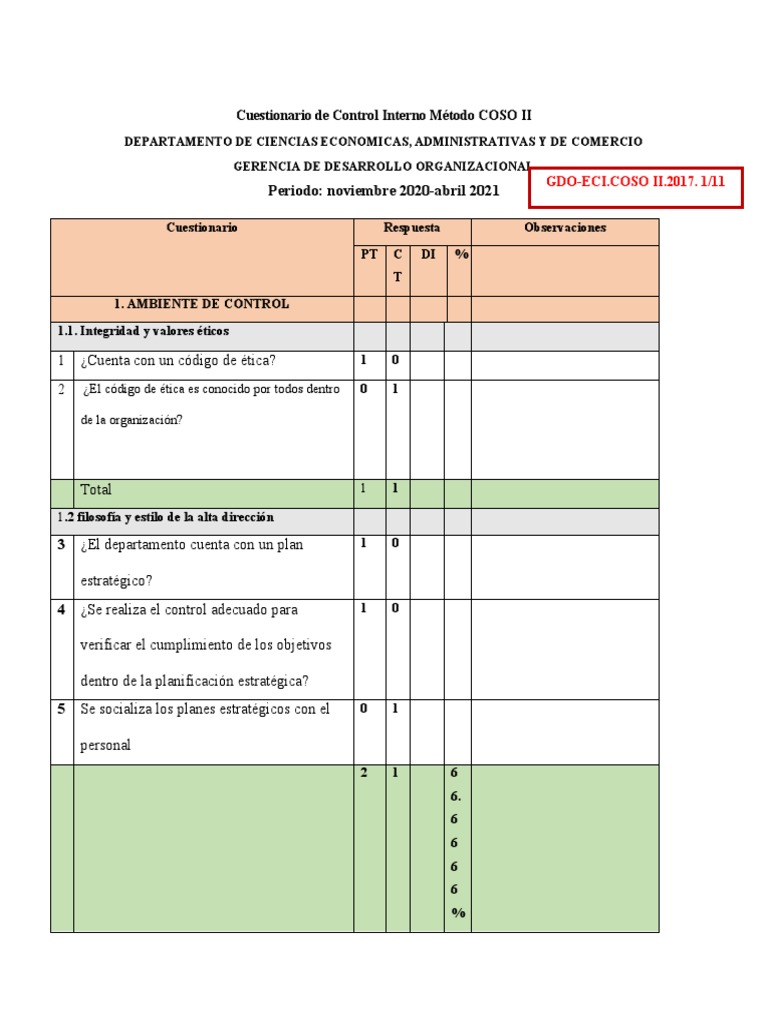 Cuestionario COSO II de Control Interno | PDF | Información ...