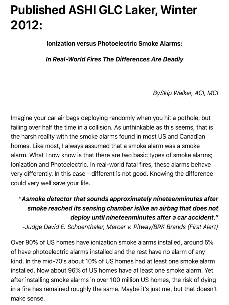 Photoelectric Vs Ionization Smoke Alarms PDF Safety Science