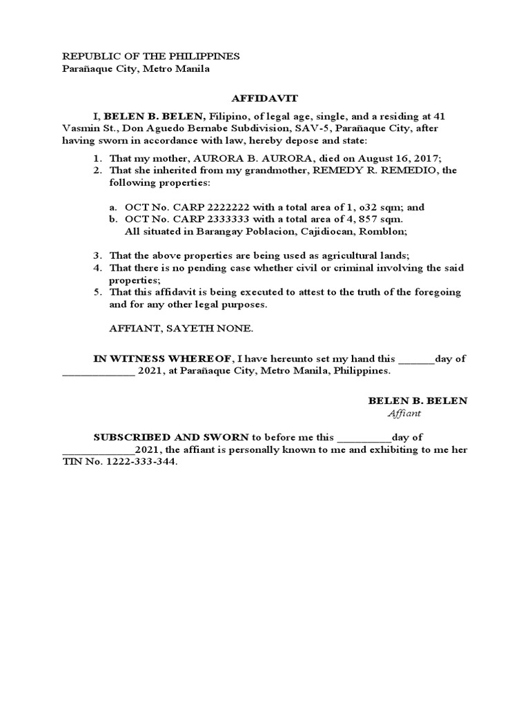 Affidavit For Owwa | PDF