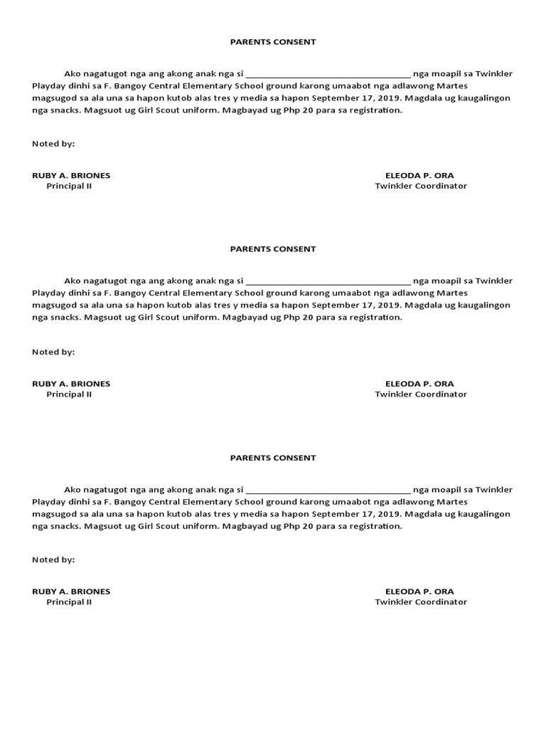 Parents Consent Bisaya | PDF