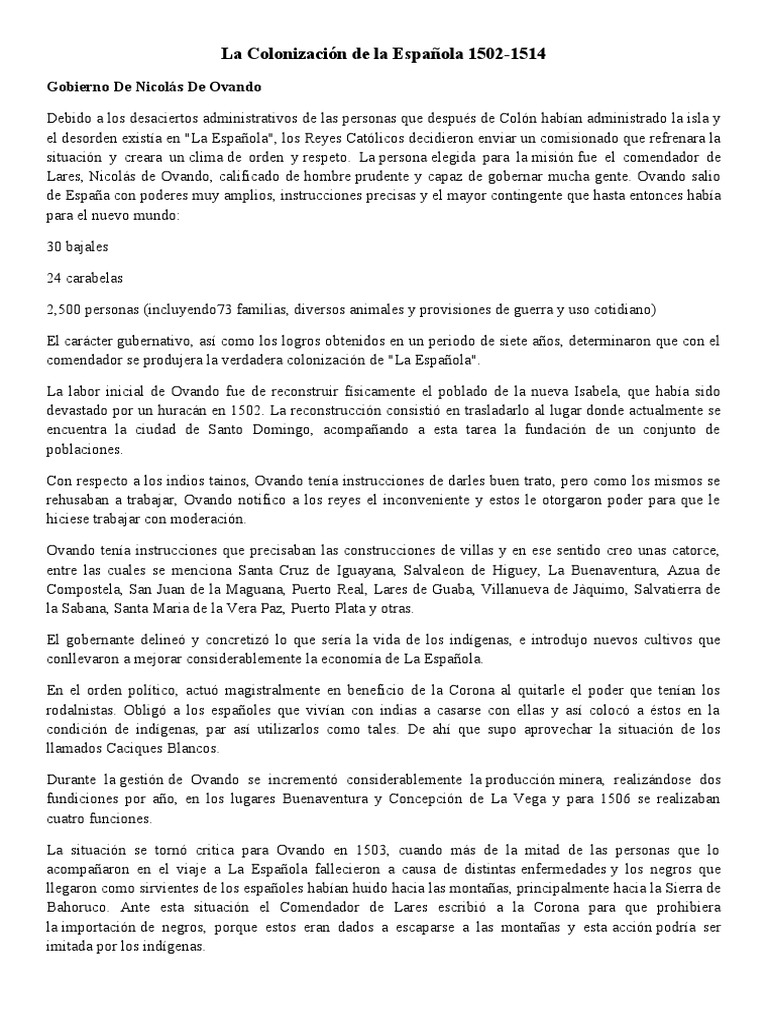 La Colonización de La Española 1502 PDF Antiguas colonias españolas