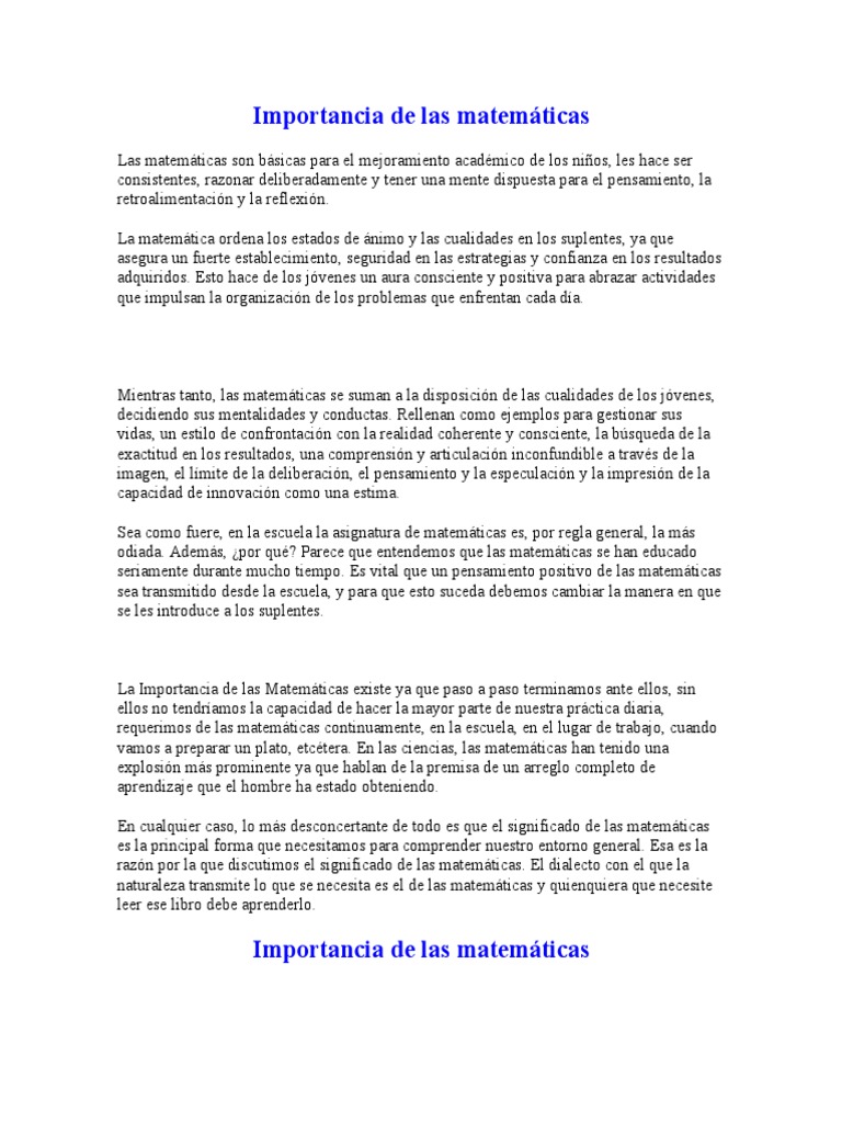 Importancia de Las Matemáticas | PDF | Enseñanza de matemática | Mente