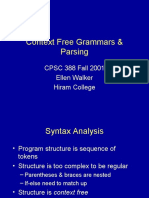 Context Free Grammars & Parsing: CPSC 388 Fall 2001 Ellen Walker Hiram College