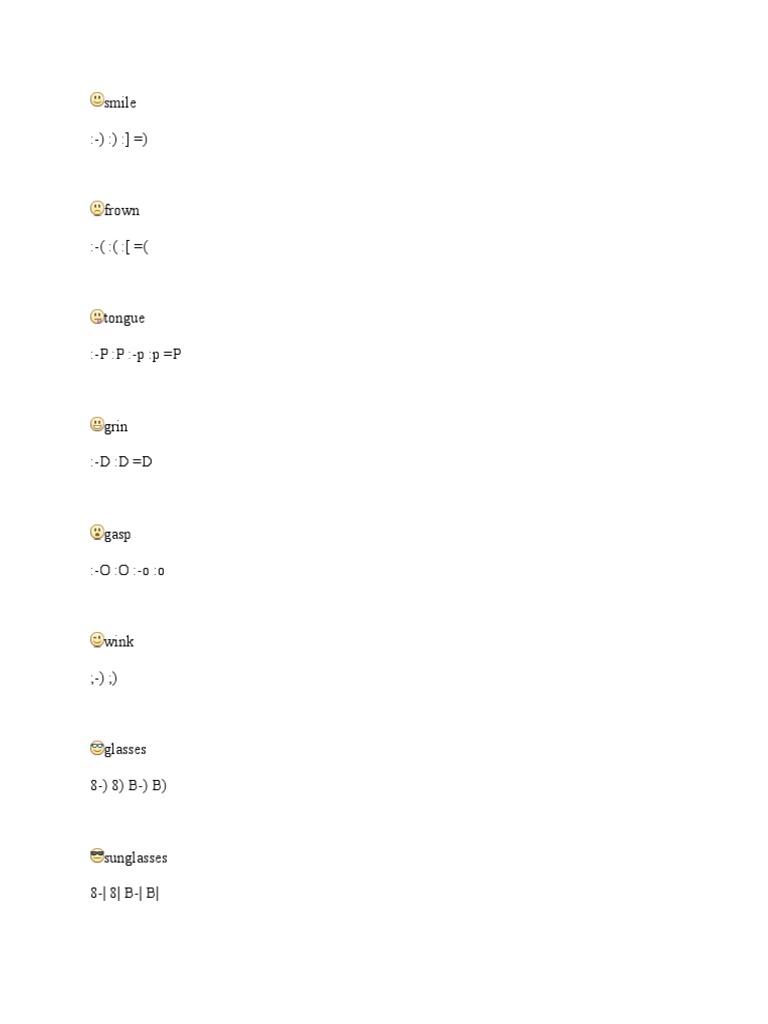 Emote Cheat Sheet For Nontexty Types Emoticons Code