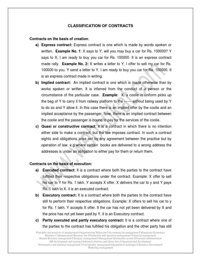 Classification of Contracts Explained | PDF | Void (Law) | Human ...