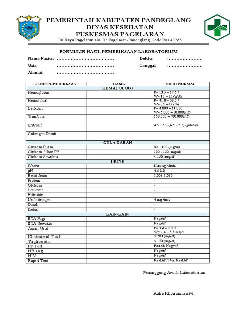 Formulir Hasil Pemeriksaan Laboratorium | PDF