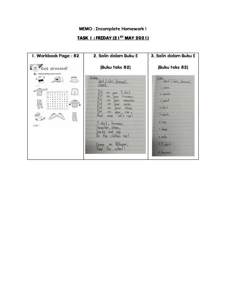 MEMO: Incomplete Homework ! Task 1: Friday (21 MAY 2021) | PDF