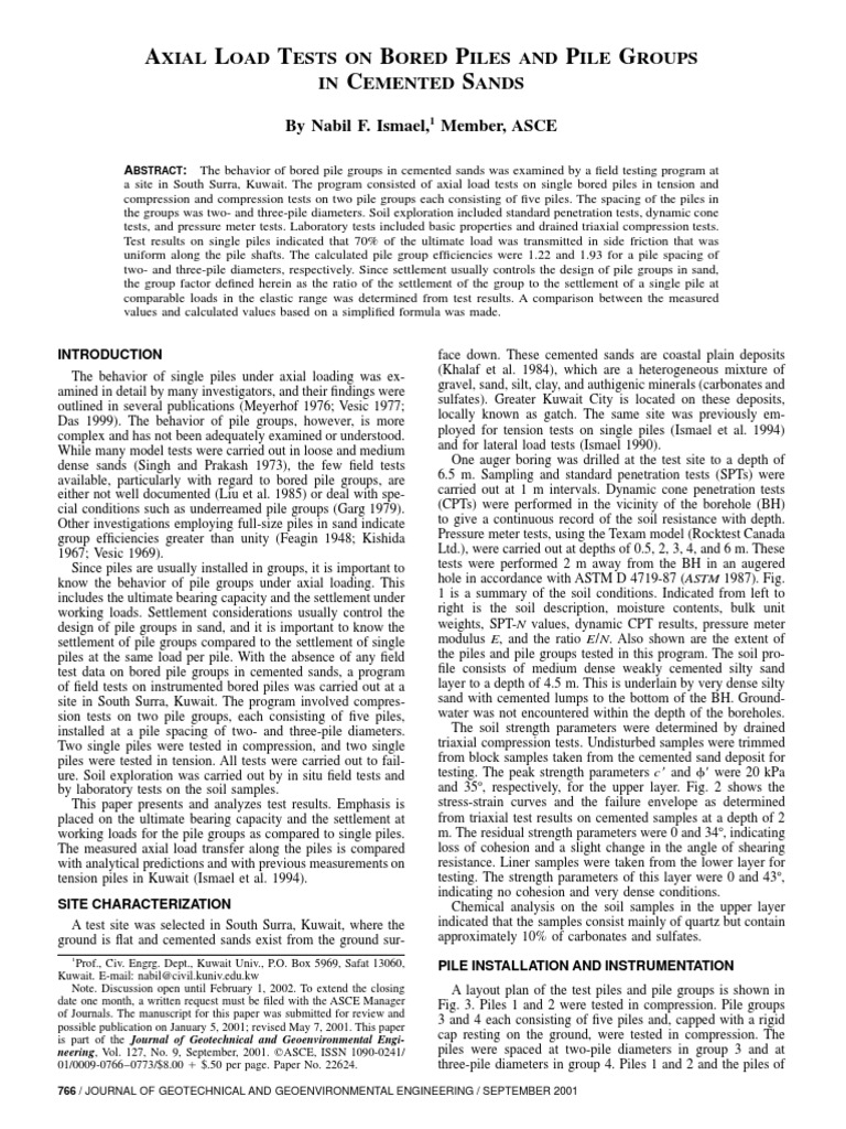 Axial Load Tests On Bored Piles and Pile Groups in Cemented Sands | PDF ...