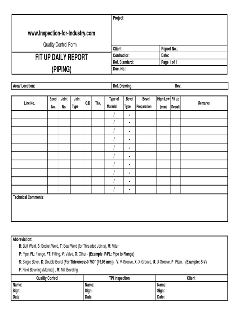 Daily Pipe Fit-Up Inspection Report | PDF | Pipe (Fluid Conveyance ...