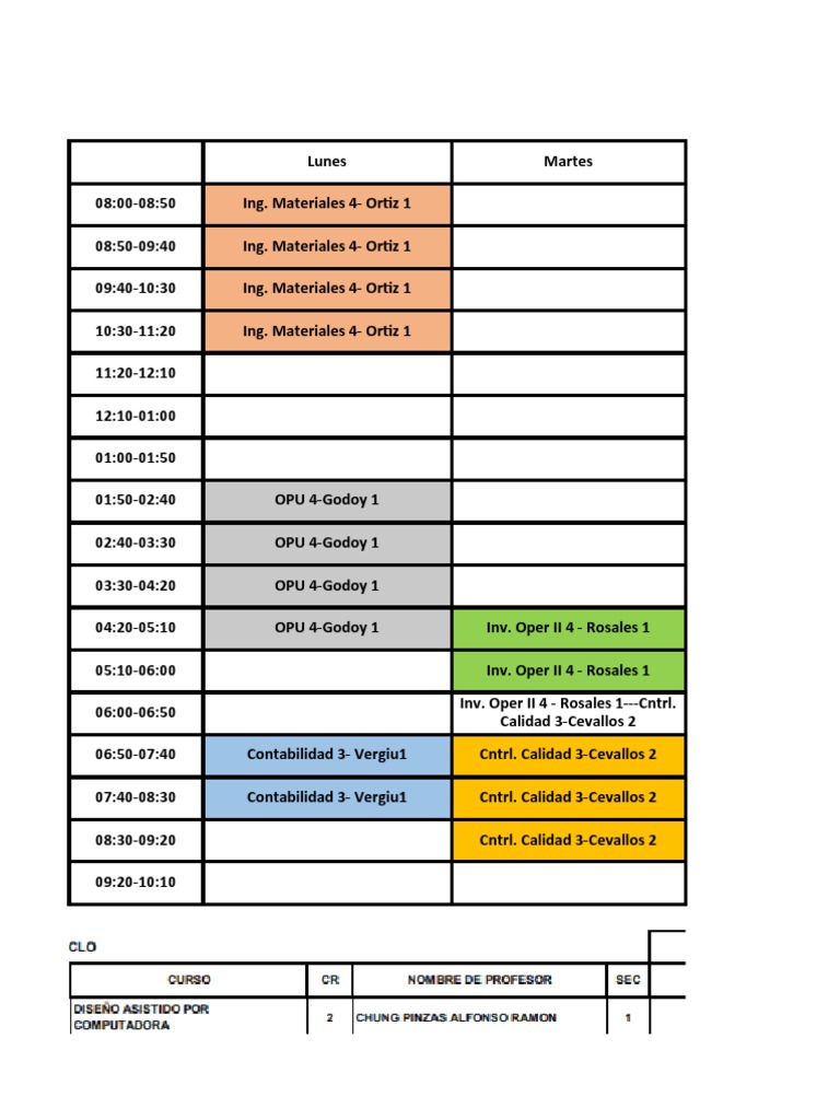 Horario | PDF | Estudios de idiomas extranjeros