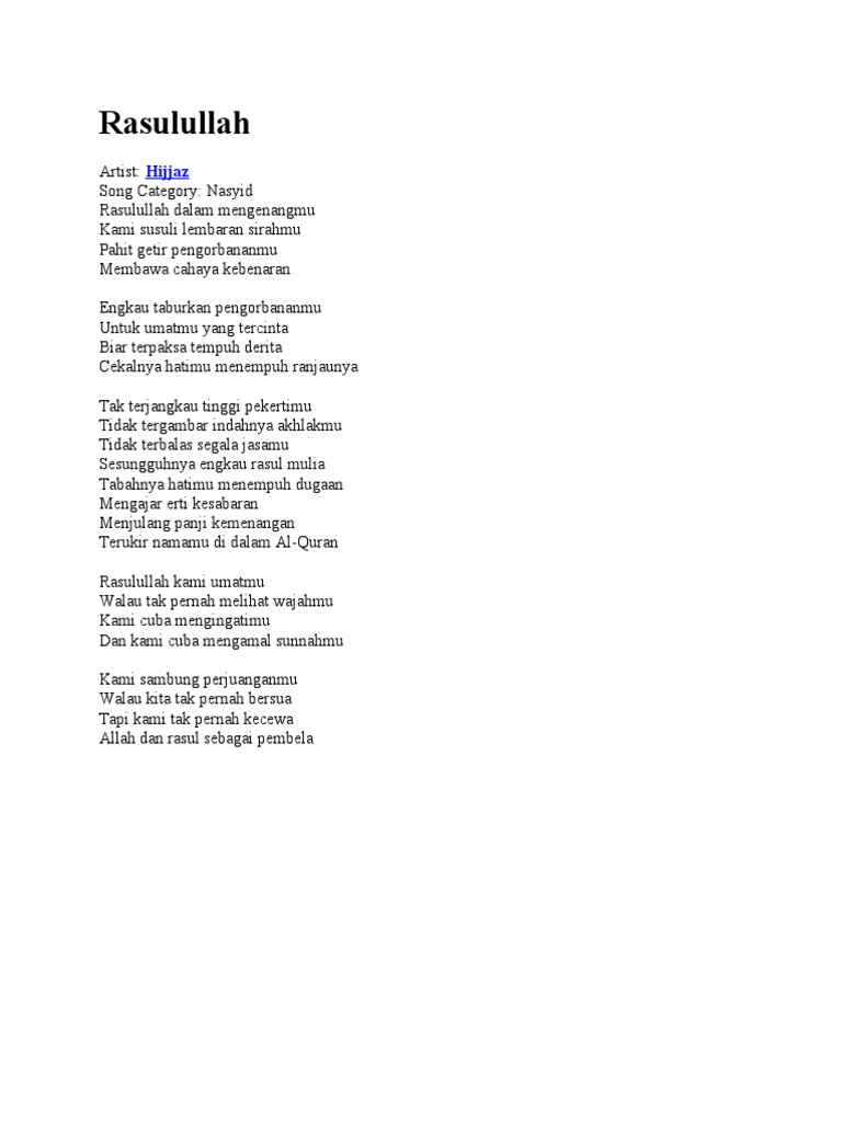 Lirik Lagu Rasulullah Pdf