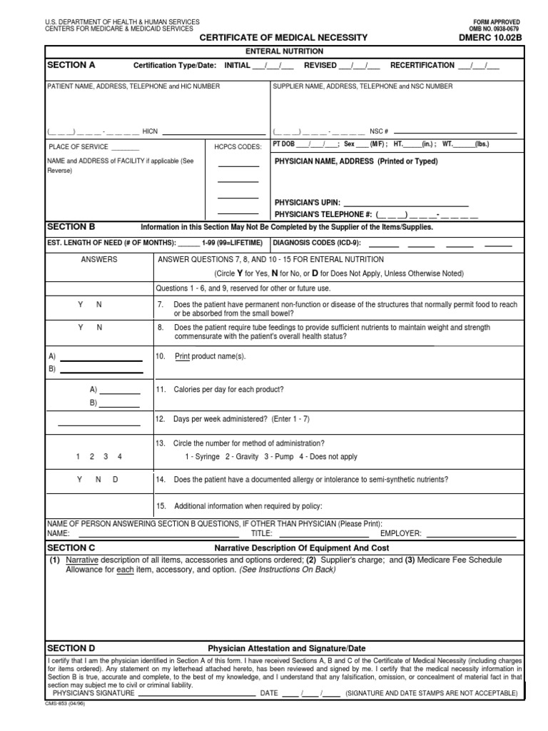 Certificate of Medical Necessity Form | PDF | Medicare (United States ...