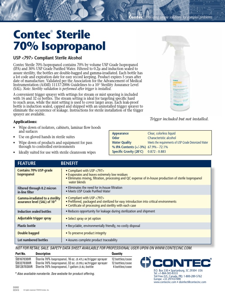 Texwipe Sterile 70% Isopropanol 32 oz. trigger spray bottle;  12/Cs.:Facility