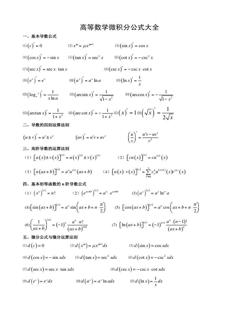 微积分公式大全| PDF | Numbers | Triangle Geometry