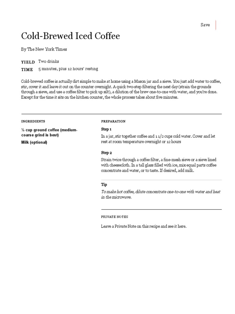 ColdBrewed Iced Coffee Recipe NYT Cooking PDF