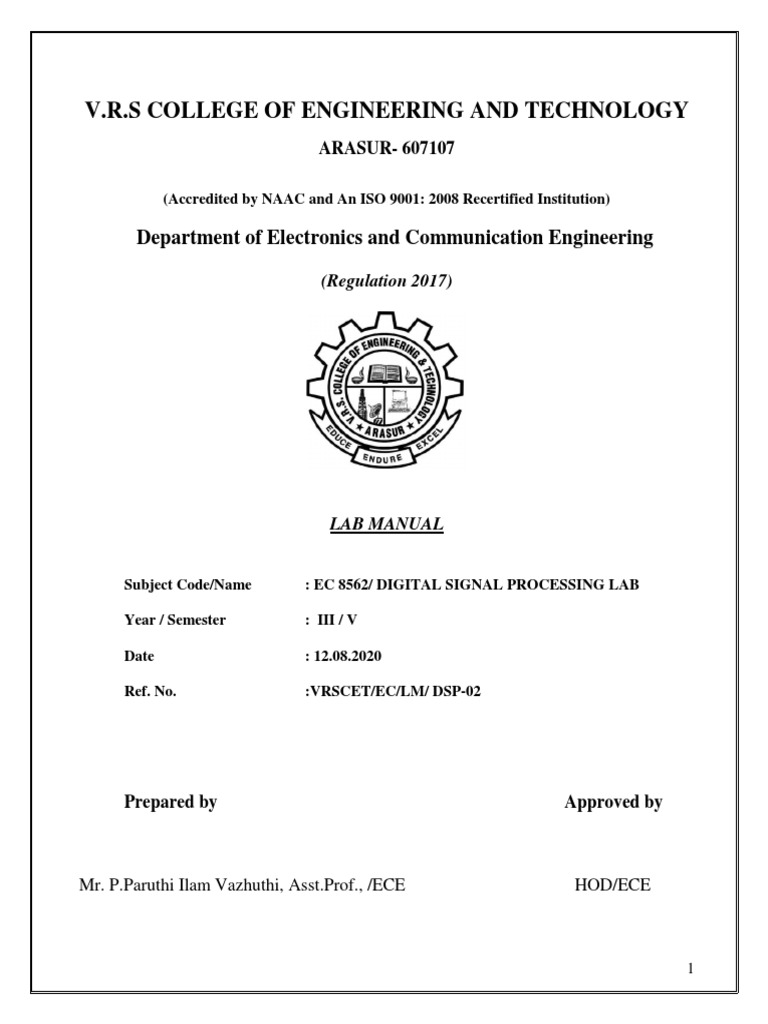 Dsp lab manual 2020 pdf digital signal processing matlab