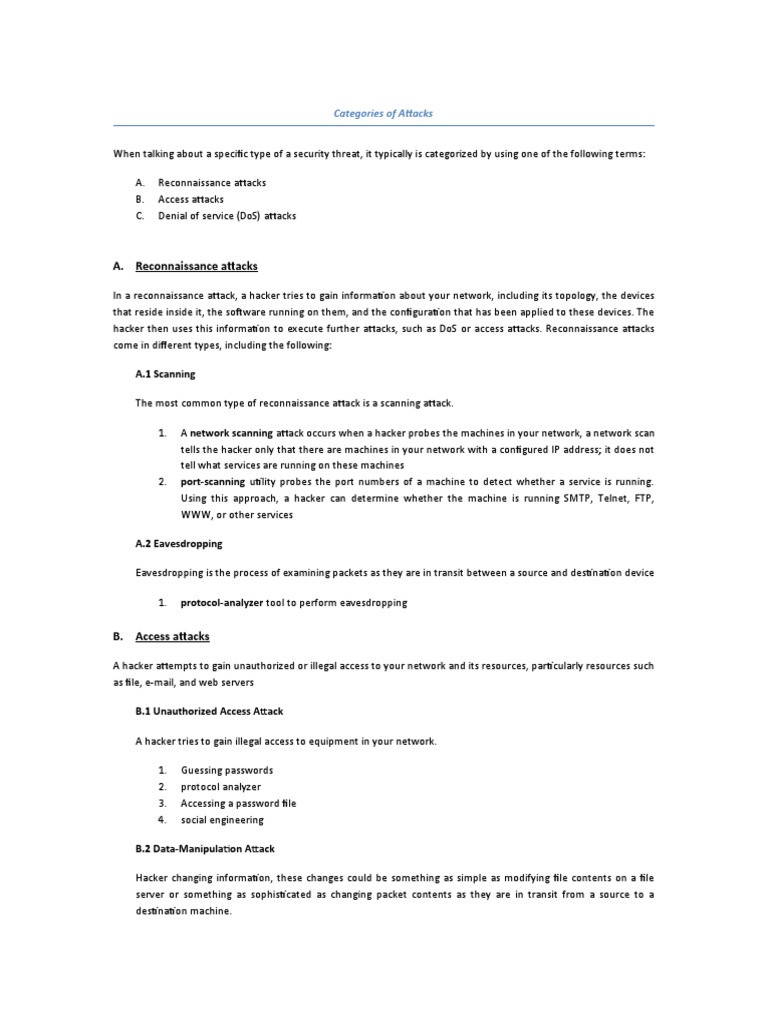 Categories of Attacks | PDF | Denial Of Service Attack | Computer Virus