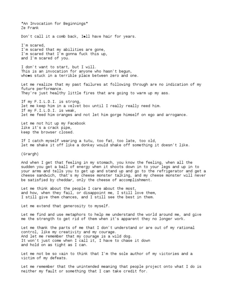 An Invocation For Beginnings | PDF | Self-Improvement