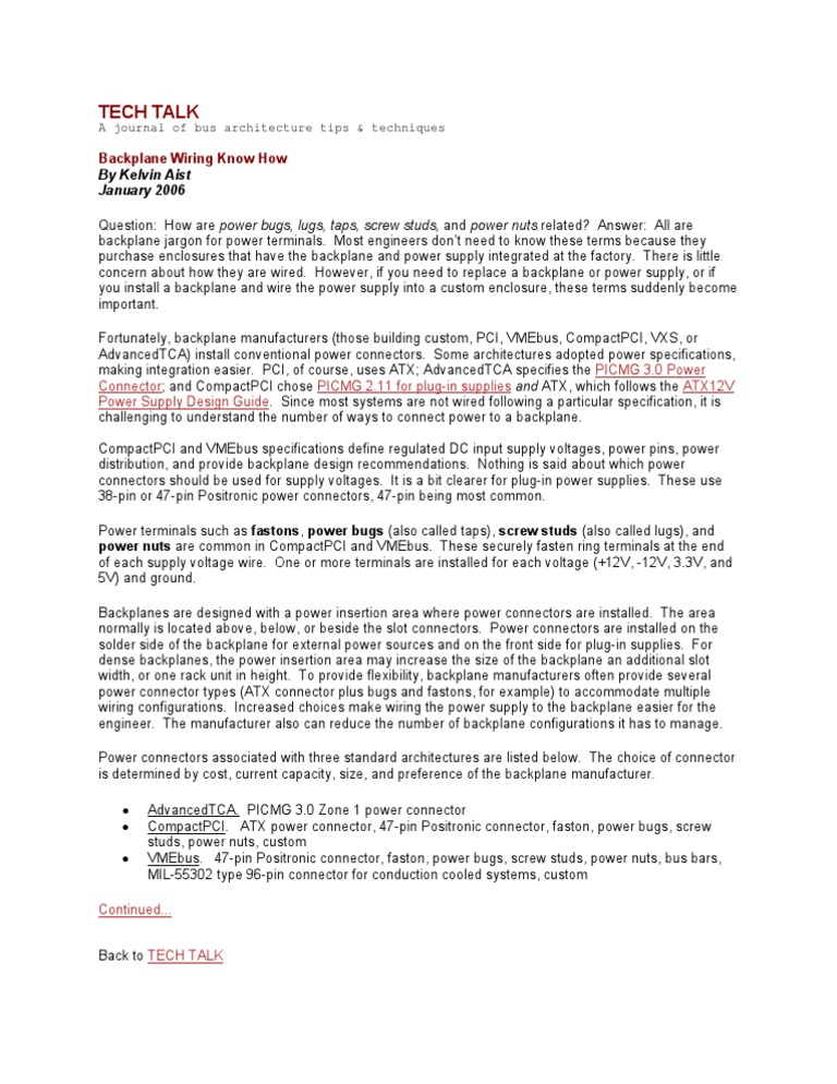 Understanding Backplane Power Terminology Power Bugs, Lugs, Taps, Screw Studs, and Power Nuts