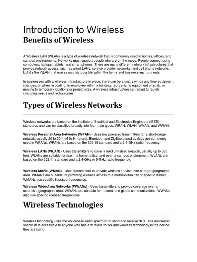 Overview of Wireless Networks and Technologies | PDF | Wireless Lan ...