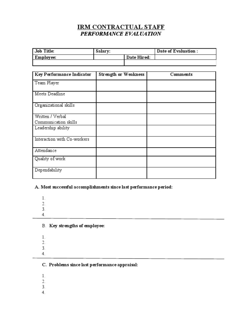 IRM Staff Performance Evaluation Template | PDF