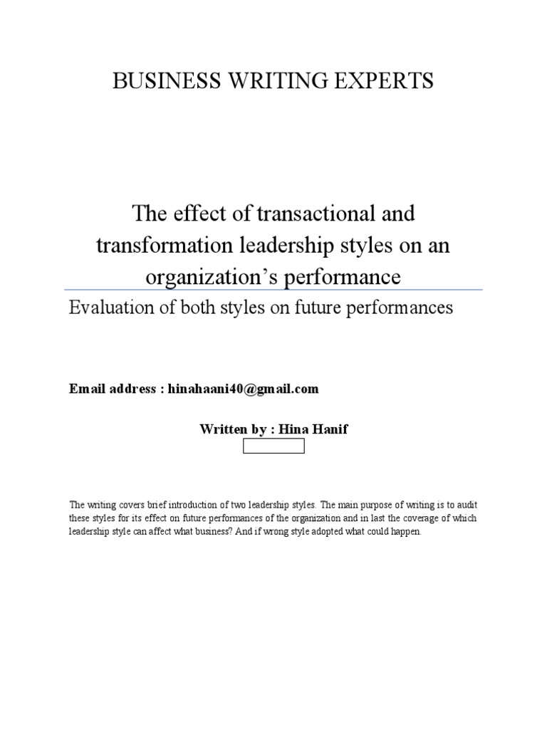 Leadership Styles Impact on Performance | PDF | Transformational ...