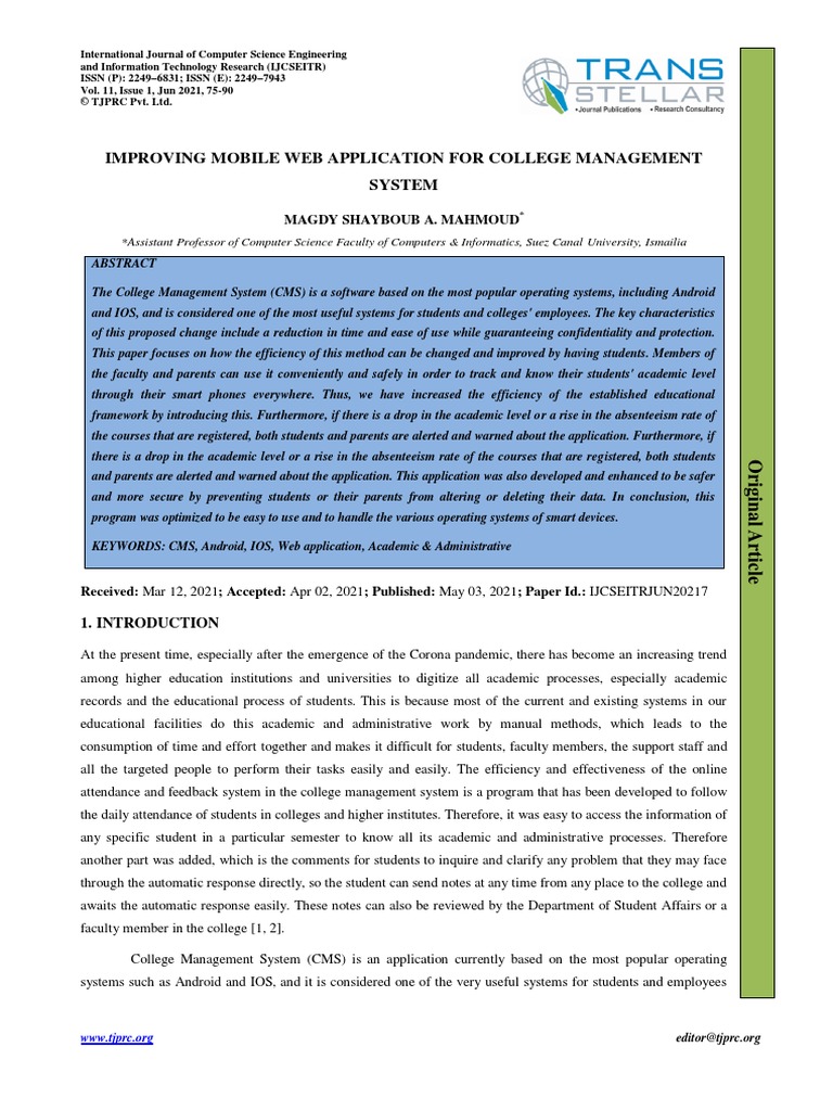 Improving Mobile Web Application For College Management System | PDF ...