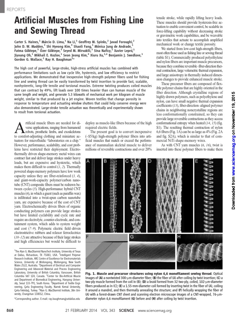 Artificial Muscles From Fishing Line and Sewing Thread PDF Nylon Fibers