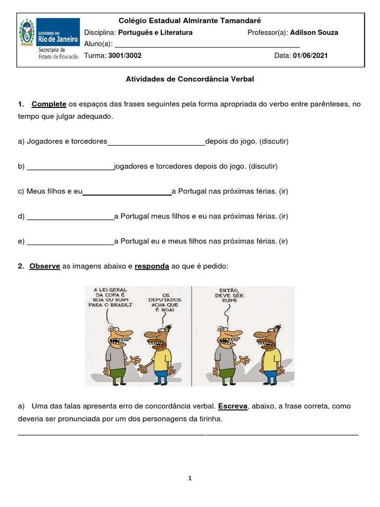 Exercícios Concordância Verbal | PDF