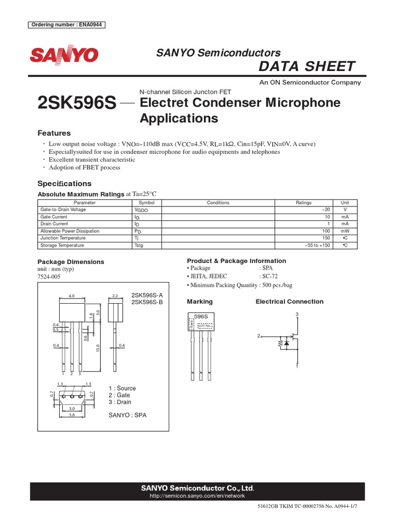 Data Sheet Electret Condenser Microphone Applications Download Free PDF Field Effect