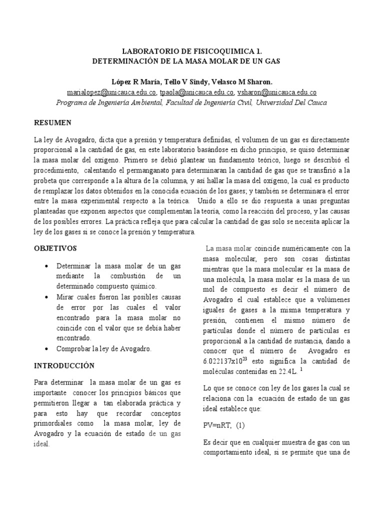 Laboratorio 2 Ley de Avogadro | PDF | Gases | Mole (Unidad)