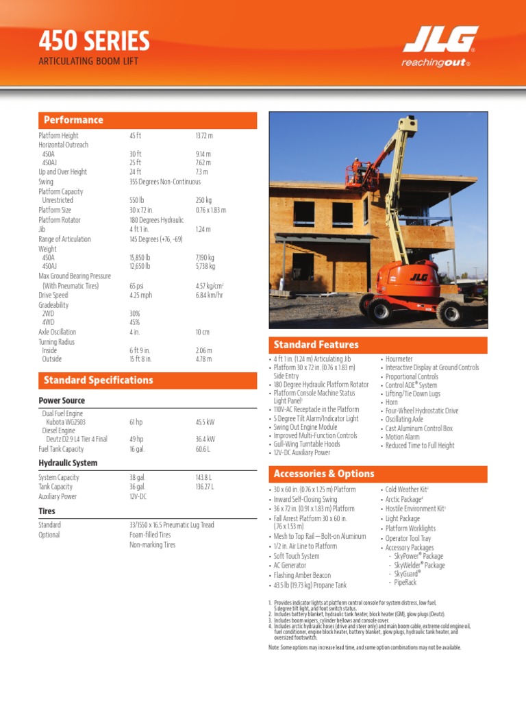450AJ Articulating Boom Spec Sheet PDF Engines Automotive Industry