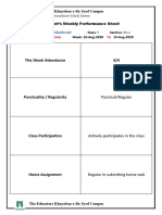 Student’s Weekly Performance Sheet grade 3