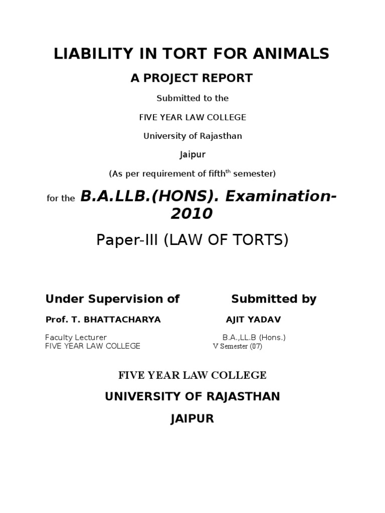 Animal Liability in Tort Law Explained | PDF | Scienter | Trespass