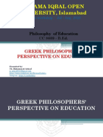 Allama Iqbal Open UNIVERSITY, Islamabad: Greek Philosophers' Perspective On Education
