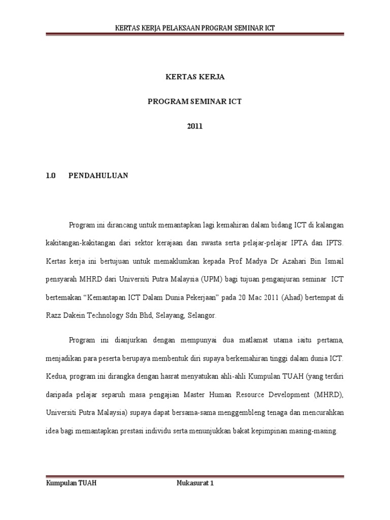 Kertas Kerja Pelaksaan Program Seminar Ict